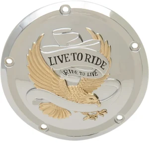 Tapa Derby Live To Ride - 5 agujeros cromo/oro <span style="color: red;font-size: 0,5em">- ALMACEN USA-</span>