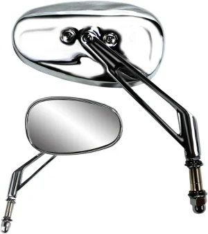Espejo cromado Billet - mini oval vástago corto <span style="color: red;font-size: 0,5em">- ALMACEN USA-</span>
