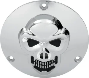 Tapa de embrague cromada calavera 3D - derby 3-D cromo 3-AGUJEROS <span style="color: red;font-size: 0,5em">- ALMACEN USA-</span>