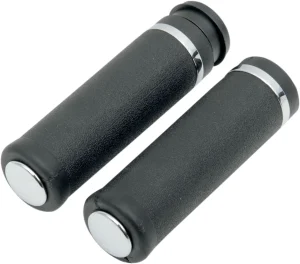 Puños en goma con tapones y aros embellecedores - Puños Hotop lisos TOURING cromo/caucho