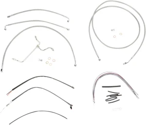 Kit completo de cables y latiguillos de freno de manillar trenzados en acero inoxidable - 15"