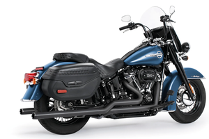 Tubos de escape rectos Freedom Performance Thorcat Blue-Proof instalados en motocicleta