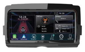 Radio Soundstream V2 instalada en Harley-Davidson con pantalla táctil para CarPlay y Android Auto