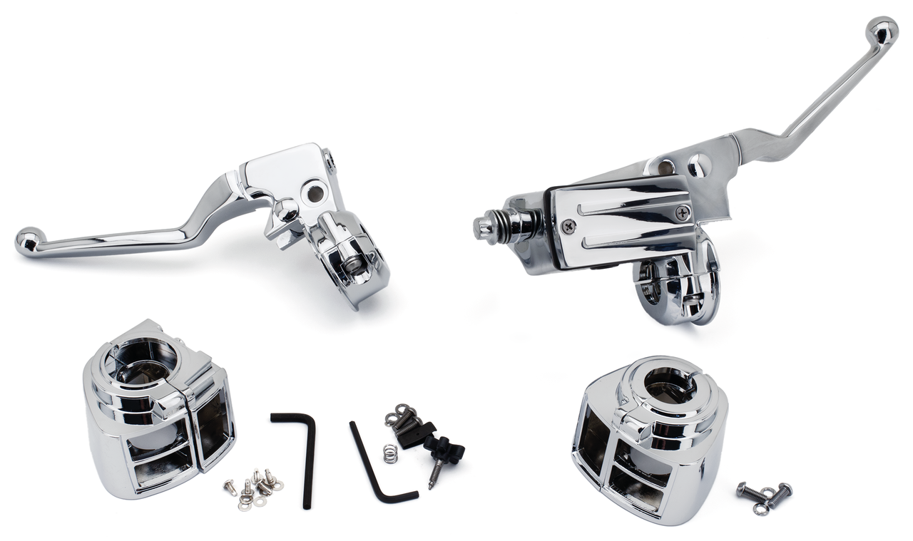 Par de mandos del manillar cromados para Harley-Davidson modelos 1982-1995