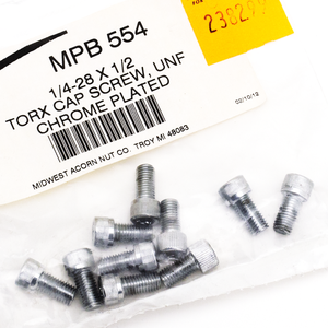Conjunto de tornillos con cabeza Torx y superficie cromada brillante sobre fondo neutro