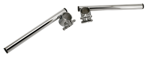 Par de manillares clip-on negros instalados en horquilla de motocicleta Harley-Davidson