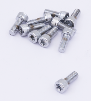 Conjunto de tornillos con cabeza hexagonal Torx y superficie cromada brillante