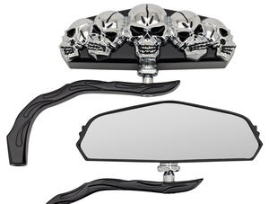 Par de espejos retrovisores Skull-Vision estilo Zodiac con base circular y carcasa metálica