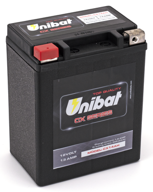 Batería Unibat AGM sellada negra con bornes visibles