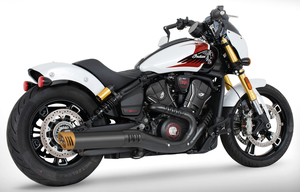 Par de silenciosos slip-on de 4 pulgadas instalados en Indian Scout