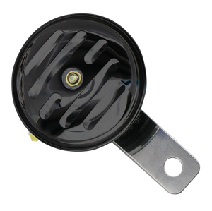 Claxon universal para motocicleta de color negro con conexión eléctrica