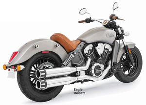 Par de silenciosos slip-on de 4 pulgadas instalados en Indian Scout