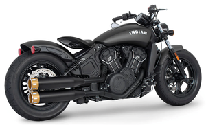 Par de silenciosos slip-on de 4 pulgadas instalados en Indian Scout modelo 2025 o superior