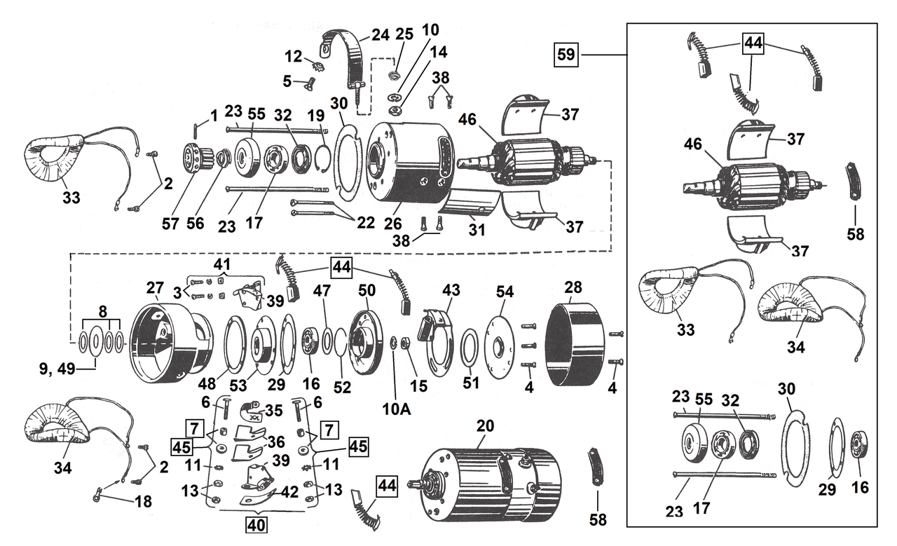 Piezas de generador con 3 escobillas para modelos 32E y 52E de Harley-Davidson 1932-1957