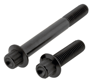 Tornillos de pinza de freno de titanio negro sobre fondo blanco