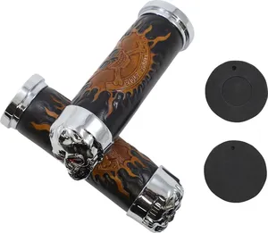 Par de puños de manillar con diseño Skull para motocicleta estilo custom