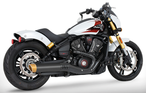 Par de silenciosos slip-ons de 4 pulgadas instalados en Indian Scout