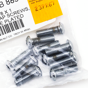 Vista superior de un surtido de tornillos Torx con cabeza botón y acabado cromado brillante