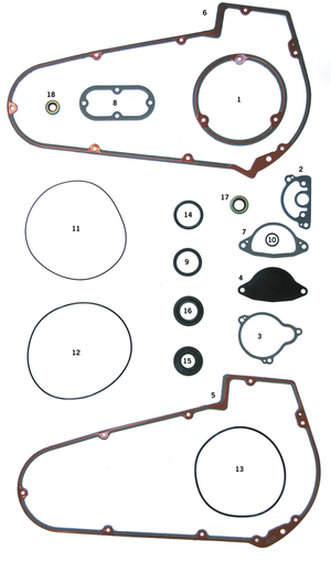 Kit de juntas, o-rings y retenes de aceite para la primaria de aluminio de Harley Big Twin 4 velocidades años 1965-1986