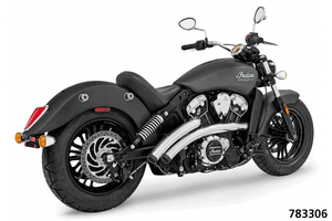 Faro circular estilo Radical Radius montado en la horquilla de una motocicleta Indian Scout