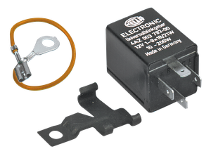 Relé de intermitencia electrónico negro con conectores eléctricos