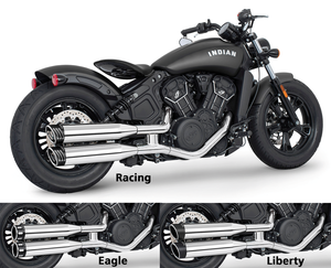 Par de silenciosos slip-on de 4 pulgadas instalados en Indian Scout