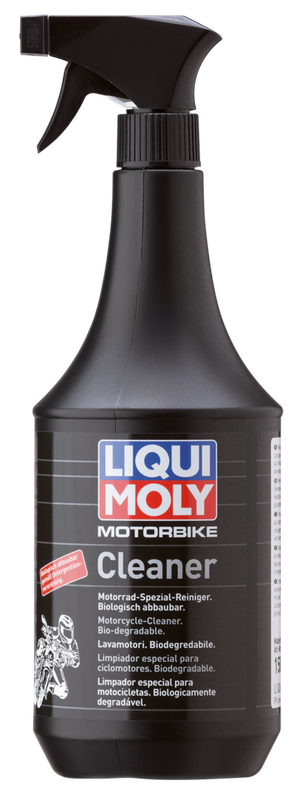 Botella de limpiador de motos Liqui Moly sobre fondo neutro