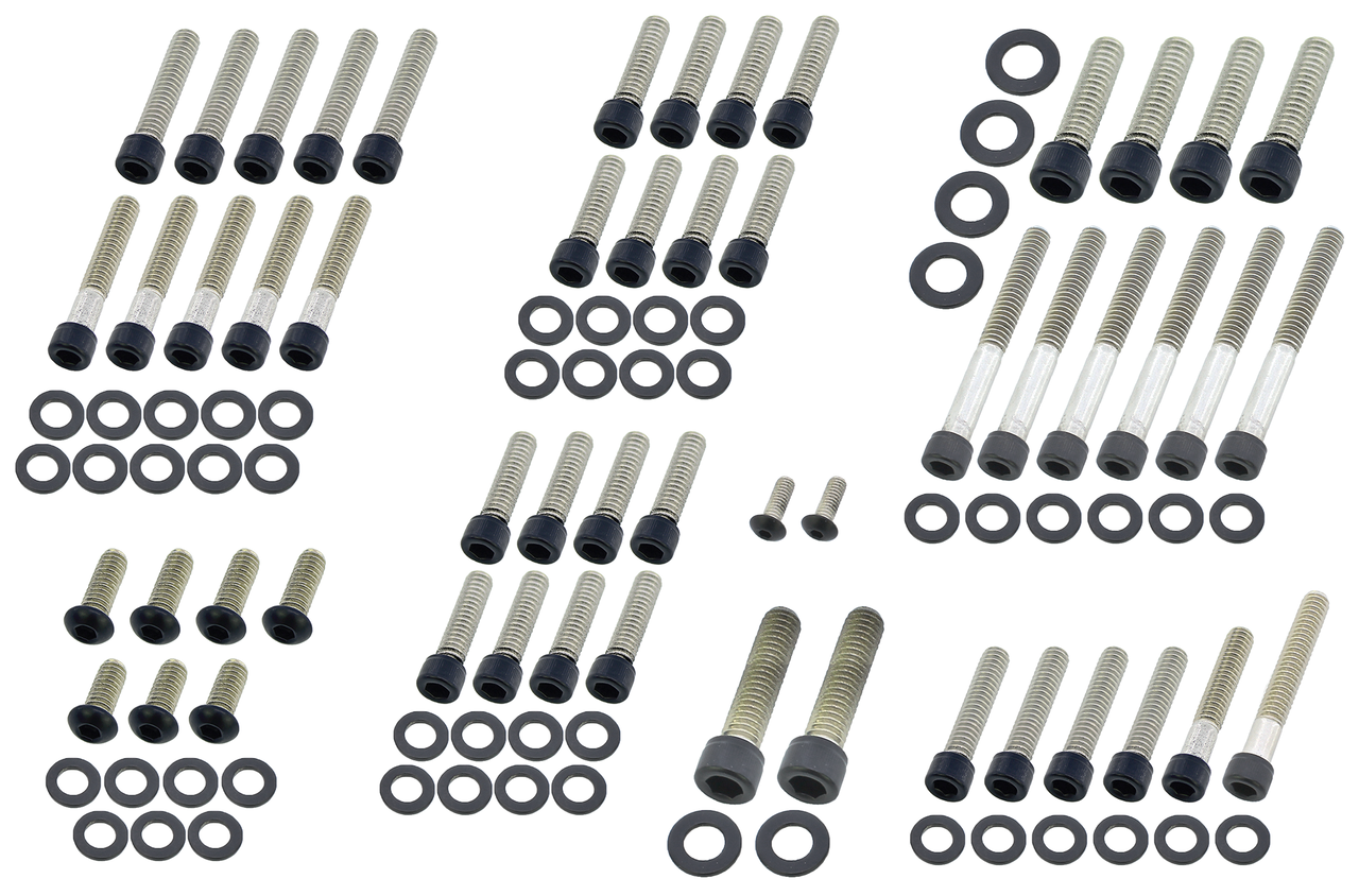 Kit de tornillos de transmisión en acero inoxidable con acabado negro mate