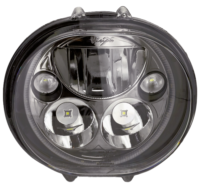 Unidad de luz delantera LED Vision-X montada en motocicleta Harley Road Glide