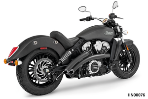 Faro circular estilo radical instalado en la parte delantera de una motocicleta Indian Scout