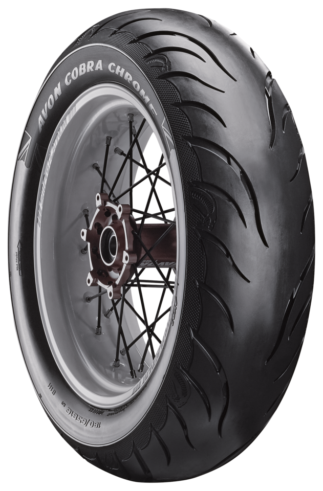 Neumático Avon Cobra Chrome con banda de rodadura cromada para moto custom