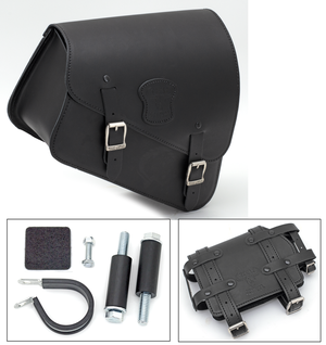 Bolsa de cuero negra para chasis Sportster con soporte de botella lateral