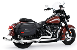 Par de escapes upsweep true duals cromados instalados en motocicleta