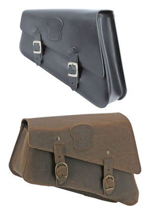 Par de alforjas laterales de cuero negro Texas Leather montadas en una Harley-Davidson Sportster
