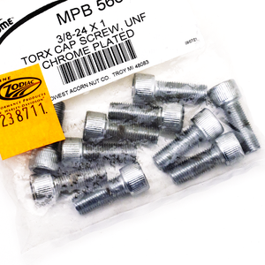 Surtido de tornillos con cabeza Torx y acabado cromado sobre fondo neutro
