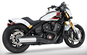 Par de silenciosos slip-on de 4 pulgadas instalados en Indian Scout modelo 2025 o posterior