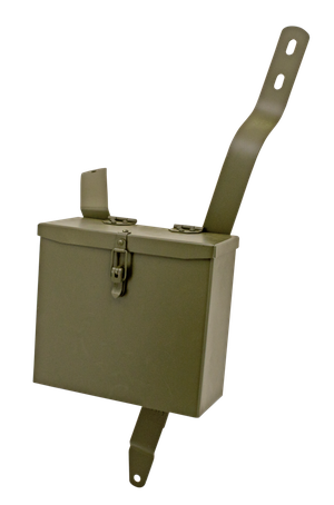 Soporte con caja de municiones y vaina submachine gun Samwel montado en motocicleta