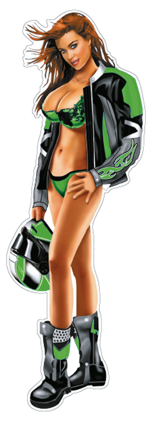 Diseños y pegatinas para depósitos "Bike Tattoos" de Lethal Threat - Helmet Babe verde 2"x8" — B-stock