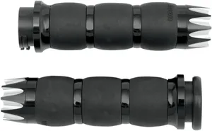 Par de puños Excalibur Velvet Air negros instalados en manillar de motocicleta
