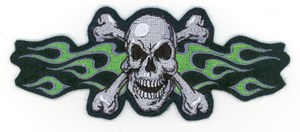 PARCHES BORDADOS LETHAL THREAT - Green Flame Skull 6"x2.5" — B-stock