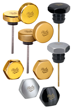 TAPONES DE ACEITE BLACK DUCK EN LATON - 1984-2003 Sportster, Diseño Hexagonal, satinado — B-stock