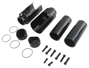 Kit de cubiertas para botellas de horquilla instalado en la parte delantera de una Harley-Davidson Breakout