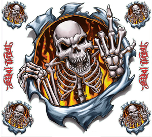 DISEÑOS Y PEGATINAS PARA DEPOSITOS "BIKE TATTOOS" DE LETHAL THREAT - Fire Finger Skull 9.5"x10" — B-stock