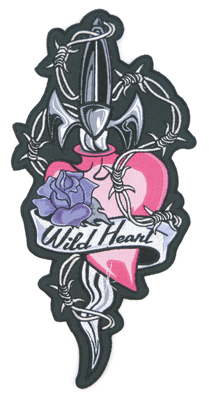 PARCHES BORDADOS LETHAL THREAT - Corazón y daga, rosa 11"x5.5" — B-stock