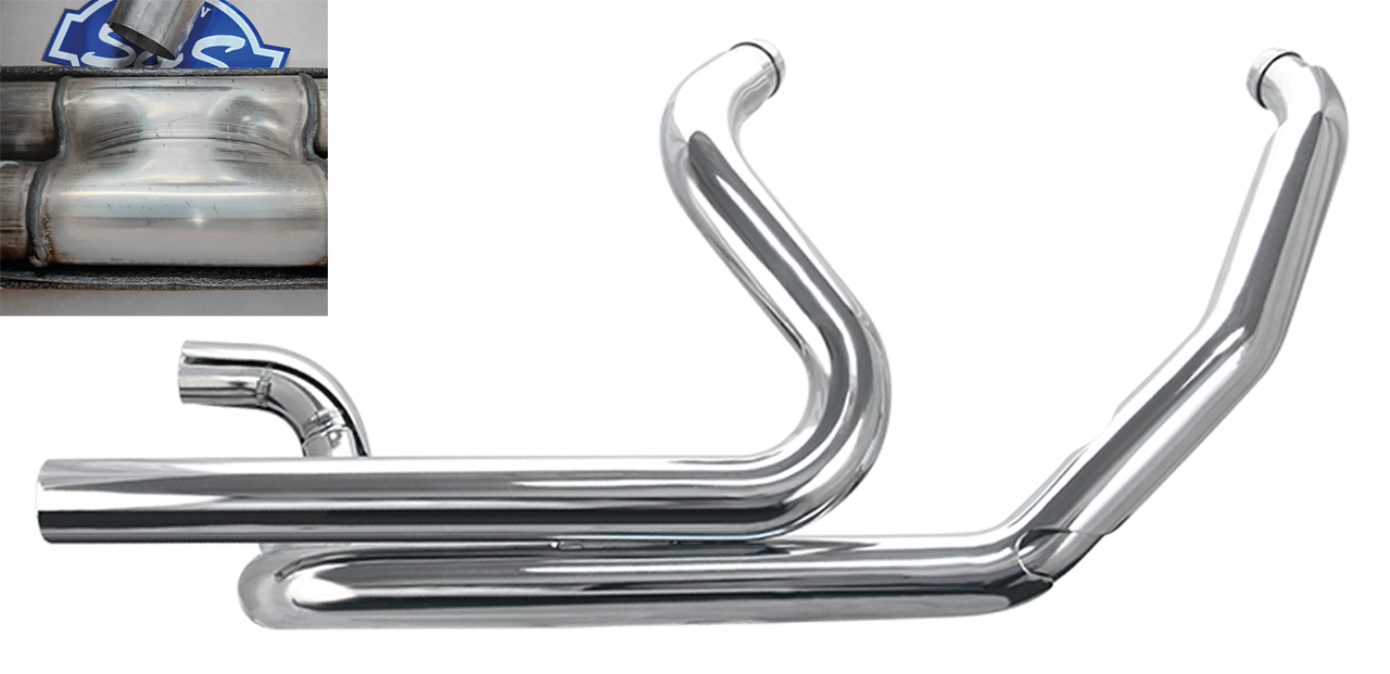Par de colectores de escape Power Tune S&S instalados en una Harley-Davidson Touring