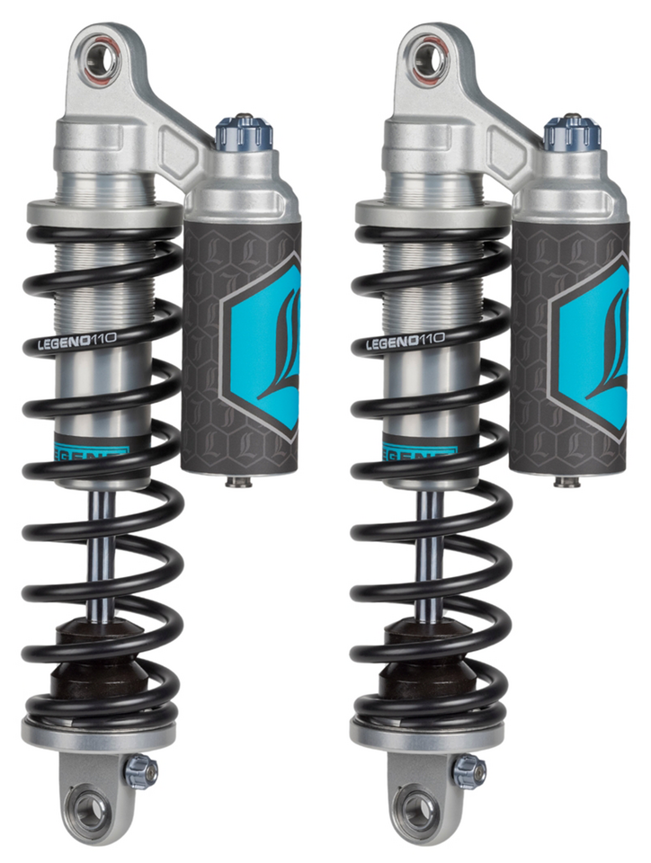 Par de amortiguadores traseros Legend Suspension Revo-Arc Piggyback ajustables de color negro