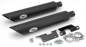 Par de silenciadores V-Performance montados en motocicleta Harley-Davidson Sportster