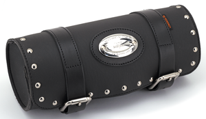 Bolsas de horquilla negras K-Drive Longride instaladas en las horquillas de una motocicleta