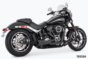 Escape corto tipo Shorty 2-into-1 instalado en motocicleta Harley-Davidson