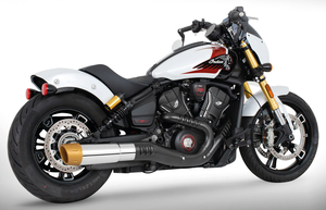 Par de silenciosos slip-on de 4 pulgadas instalados en Indian Scout 2025